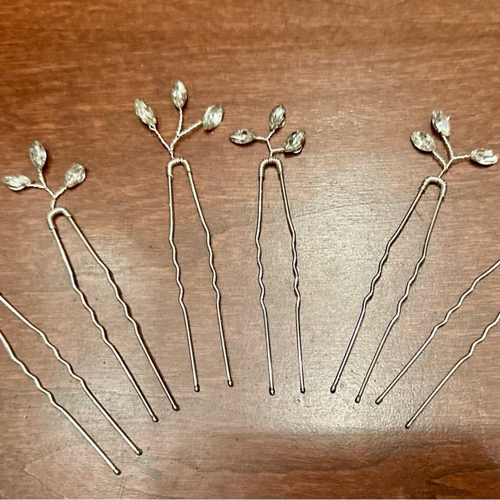 Elegant Silver Hair Pins with Crystal Accents